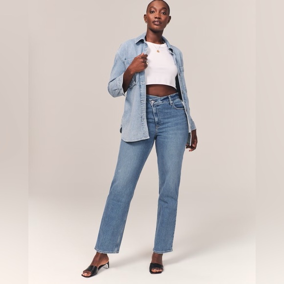 NWT A&F Curve Love Ultra High Rise 90s Straight Medium W.Criss-Cross Waist sz 0 - Picture 5 of 12